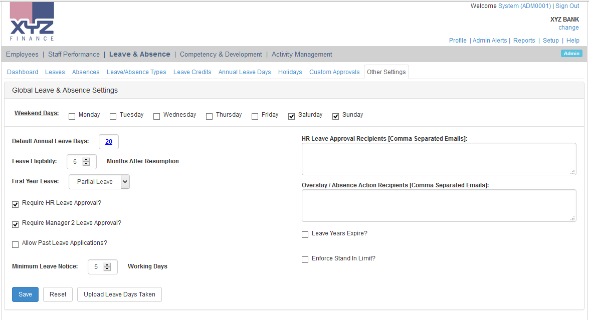 Leave & Absence Settings